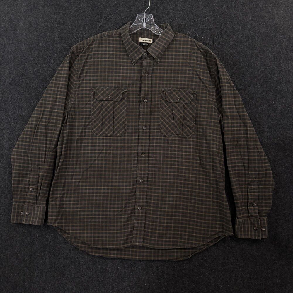Tom Beckbe Shirt Men's XXL Brown Plaid Stretch Button Down Pockets Outdoor